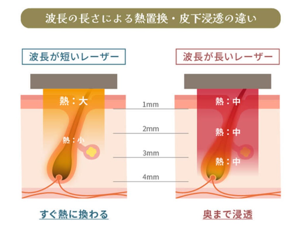 波長の長さによる違いの図